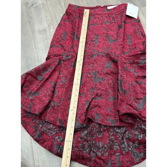 NWT Rachel Parcell Womens Red Metallic Floral Hi-Low Fit & Flare Skirt Size 6 - Picture 11 of 11